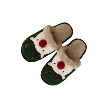JINGEYU Winter Minimalist Style Deer Plush Shoes Indoor Home Fashion Slip Resistant Warm Plush Head Cotton Slippers