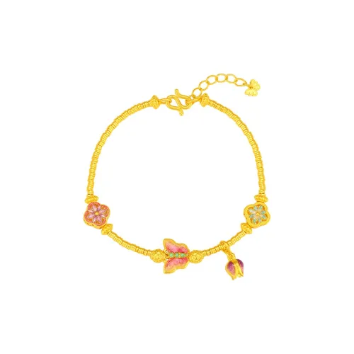 DAIANHUAYUAN Traditional Style Enamel Butterfly Blue Bellflower Fortune 999 Solid Gold Priced In Gram Bracelets Women's