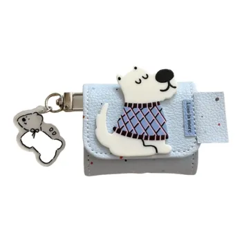 Baohuguang Compatible With AirPods Pro/3/2 Leather Cute Plaid Blue Puppy With High Visual Appeal Headphone Cases