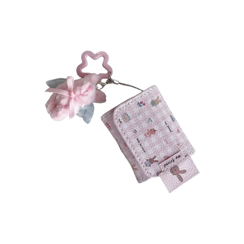 Baohuguang Compatible With AirPods 1/2/3 Leather Ins Korean Style Plaid Tulip Rabbit Impact Resistant Headphone Cases-3