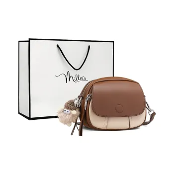 MILLIE'S Cow Leather With Synthetic Leather Crossbody Bag Regular Women's Apricot & White/Coffee & White