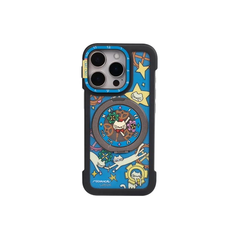 CARECASE TPU Material Kitten Mechanical Clock Stand Phone Case Compatible With Apple IPhone 16/15/14 Pro Max-0
