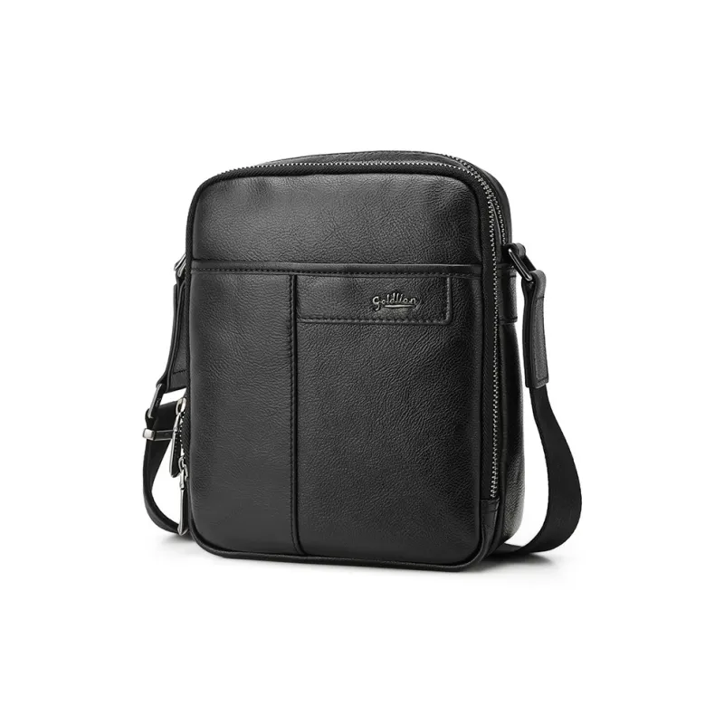 GOLDLION Cow Leather Bonded Synthetic Leather Crossbody Bag Shoulder Bag Medium Size Men's Black-1