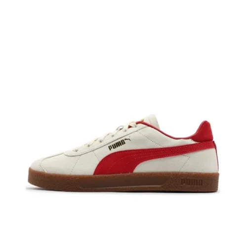 PUMA Club Abrasion Resistant Low Top Skateboard Shoes Unisex White Red Gold