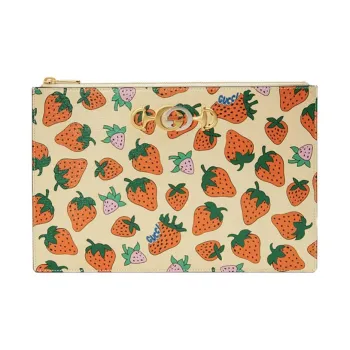 GUCCI Zumi Leather Document Bag Clutches Women's Beige/Orange Red