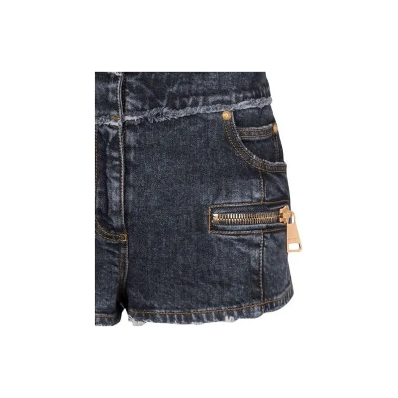 BALMAIN High Waist Faded Denim Mini Shorts-6