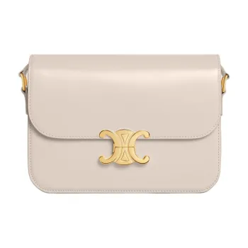 CELINE Triomphe Shiny Calfskin Shoulder Bag Crossbody Bag Women's Light Beige