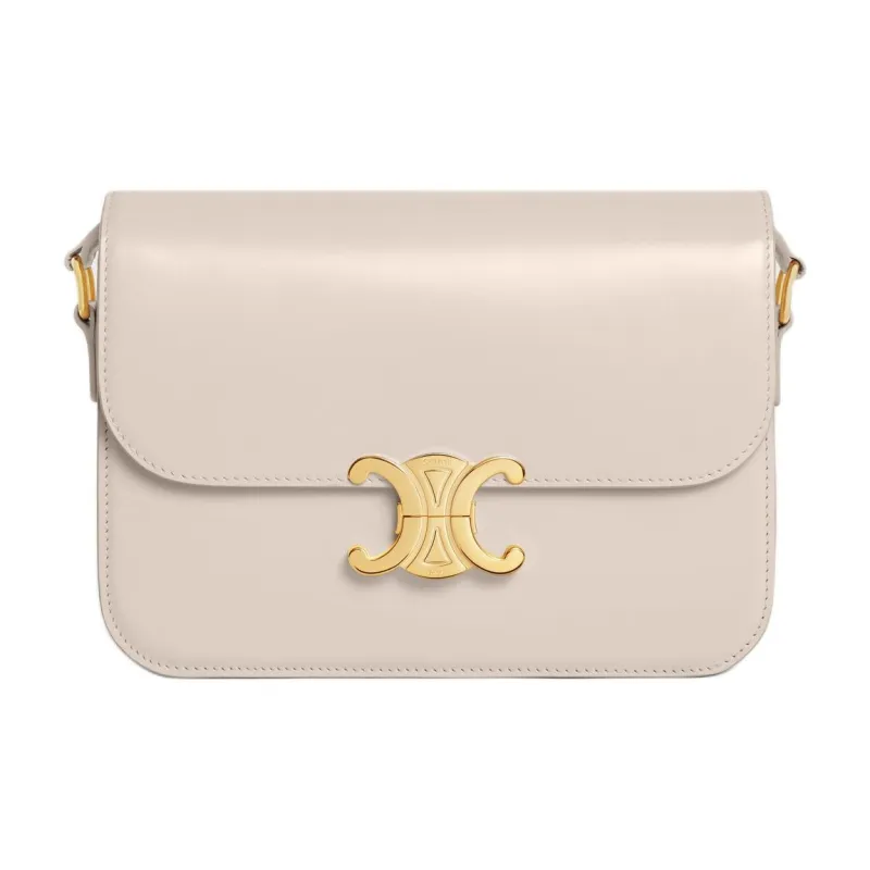 CELINE Triomphe Shiny Calfskin Shoulder Bag Crossbody Bag Women's Light Beige-0