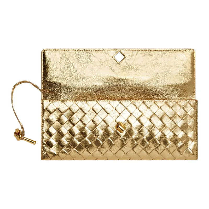 Bottega Veneta Lambskin Clutch Women's Gold-2
