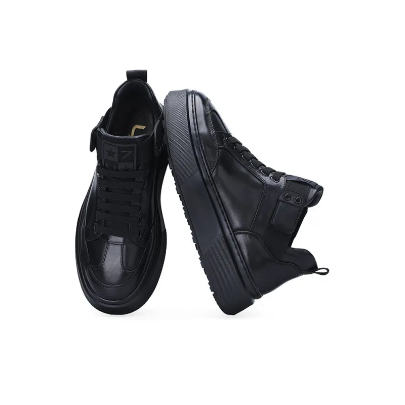 U7 Warm Slip Resistant Cushioning Wear Resistant Mid Top Skateboard Shoes Men's Black-2