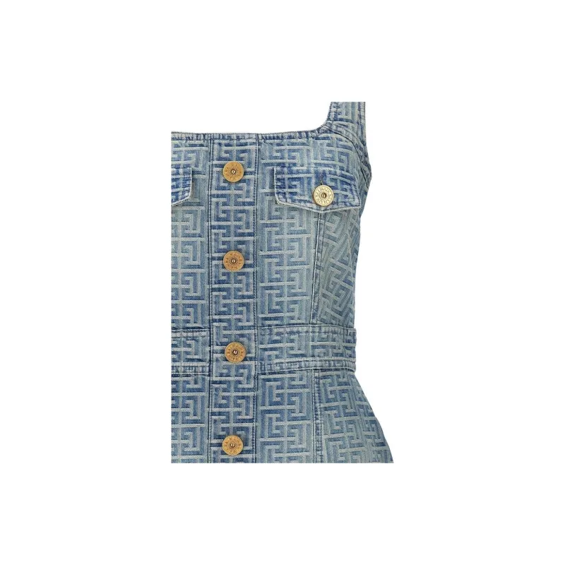 BALMAIN Monogram Debossed Square Neck Mini Dress-3
