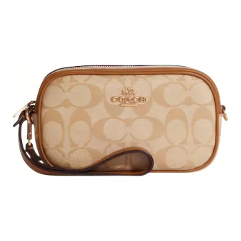 COACH Jamie Coated Canvas With Leather Camera Bag Coin Purse Clutch Wrist Bag Small Size Women's Light Khaki