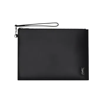 SAINT LAURENT CASSANDRE Cow Split Leather Clutch Regular Unisex Black