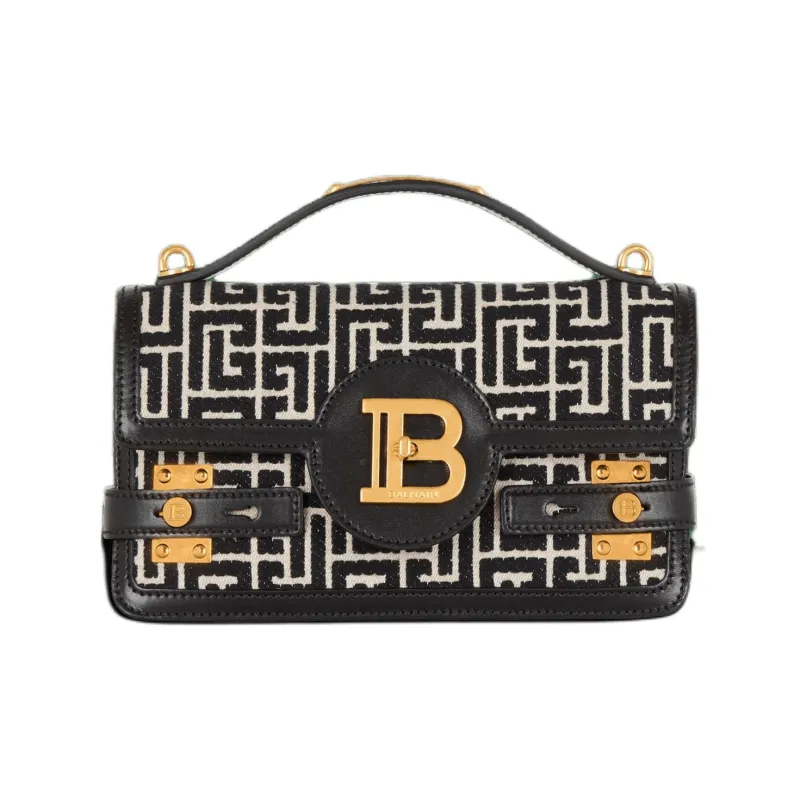 BALMAIN B-BUZZ Cotton One Shoulder Handbag Crossbody Bag Women's Black-0