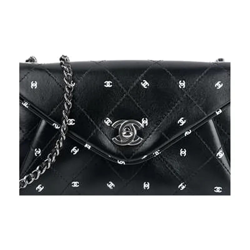 CHANEL Leather Chain Bag Envelope Bag Clutch Women's Black-3
