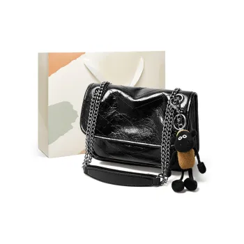 15 MINS Cow Leather Bonded Synthetic Leather Messenger Bag Shoulder Bag Regular Women's Midnight Black