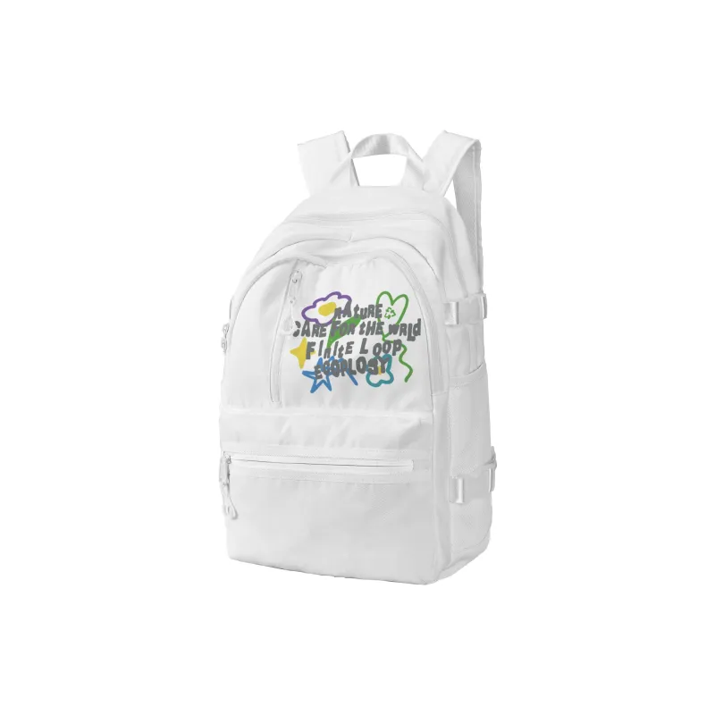 FINITE LOOP Recycled Material Students Backpack Small Size Unisex White-8