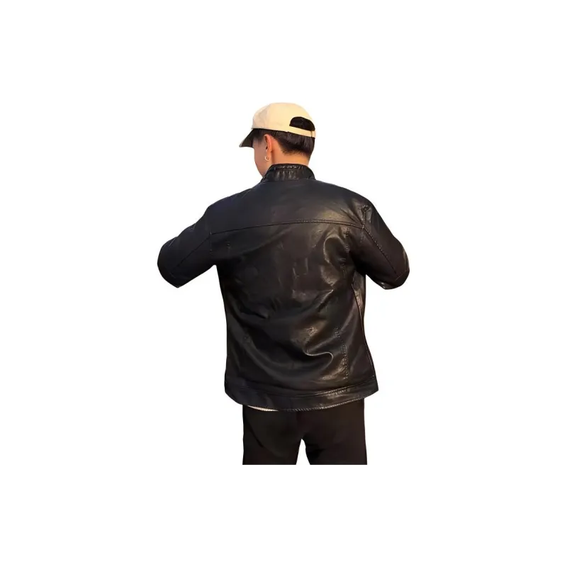 PIERRE CARDIN Stand Collar Leather Jacket Unisex-6