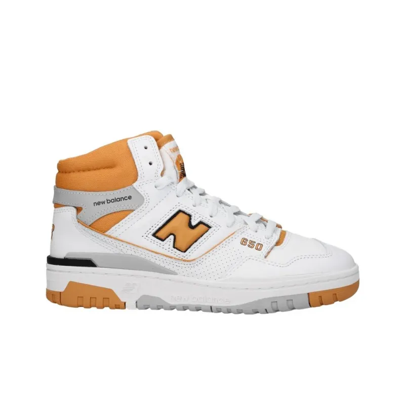 New Balance NB 650 Anti Slip Wear Resistant High Top Vintage Basketball Shoes Men's White Orange-1
