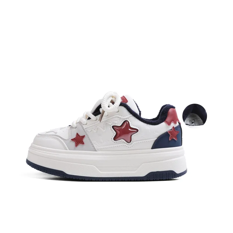RENBEN Warm And Wear Resistant Low Top Skateboard Shoes Women's White Dark Blue-0