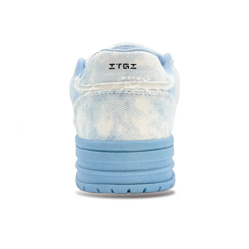 ITGI Anti Slip Wear Resistant Low Top Skateboard Shoes Unisex White Blue-4