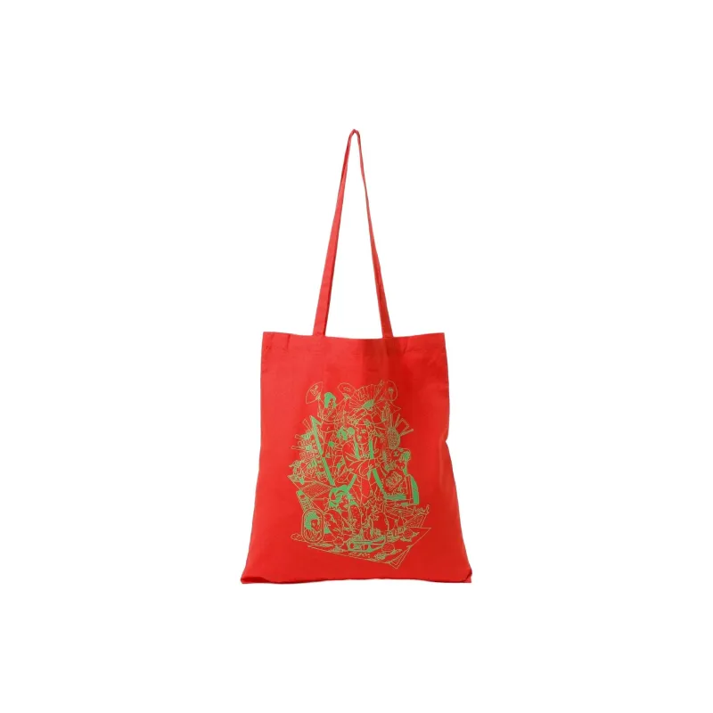 Beams Cotton Tote Bag, Shopping Bag, Shoulder Bag, Handbag Women's Red/Pink-0