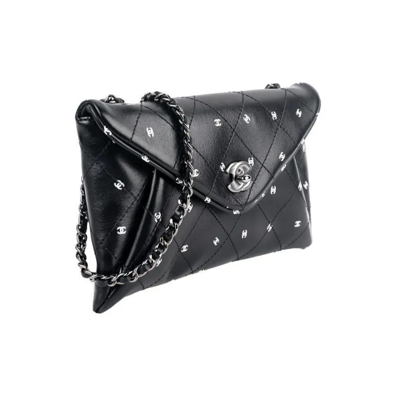 CHANEL Leather Chain Bag Envelope Bag Clutch Women's Black-1