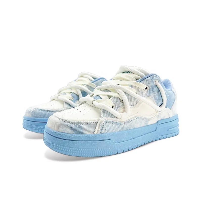 ITGI Anti Slip Wear Resistant Low Top Skateboard Shoes Unisex White Blue-2