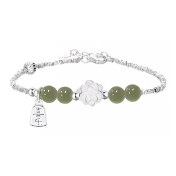 Old Fu Gold 925 Sterling Silver, Hetian Jade Bracelet Green Jade Women's
