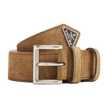 PRADA Enamel Leather Belts Men's Brown Width 3.5cm