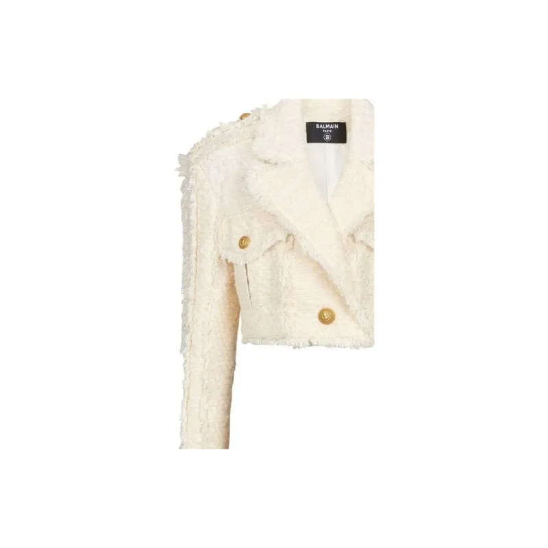 BALMAIN Cropped Coats Women's Beige-4