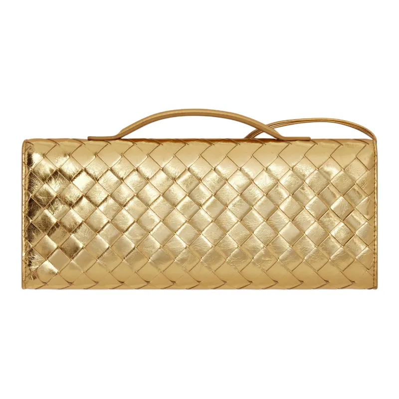 Bottega Veneta Lambskin Clutch Women's Gold-1