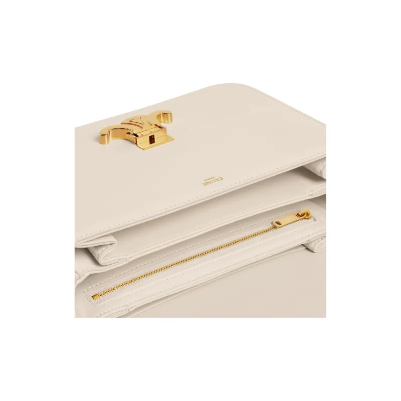 CELINE Triomphe Shiny Calfskin Shoulder Bag Crossbody Bag Women's Light Beige-3