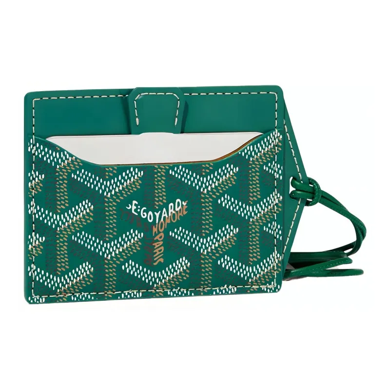 GOYARD Goyardine Canvas With Vauzelles Calfskin Card Holder Unisex Green-0