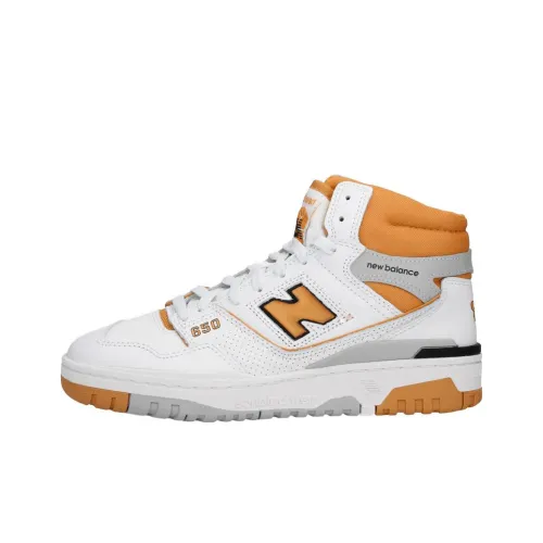 New Balance NB 650 Anti-Slip Wear-Resistant High-Top Vintage Basketball Shoes Men's White Orange