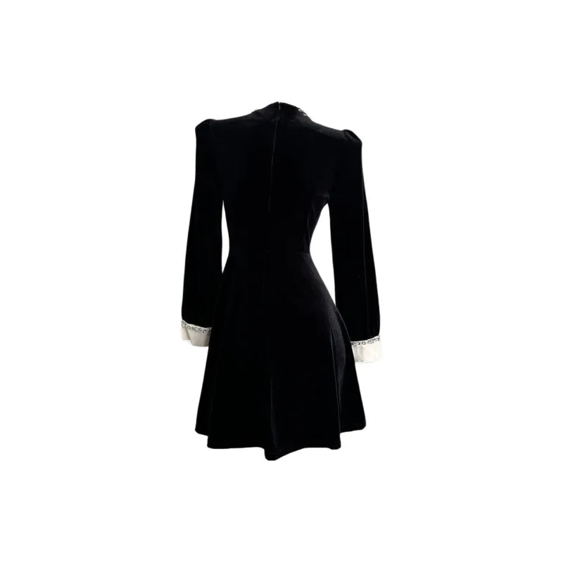SECFLY OFFICIAL Long Sleeved Dresses Women's Velour Black-1