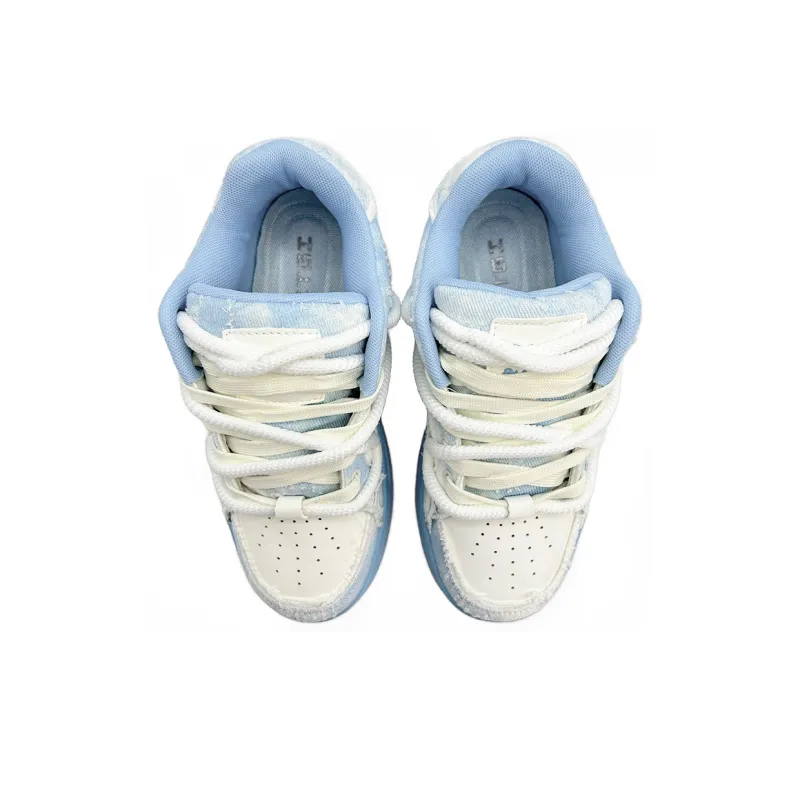 ITGI Anti Slip Wear Resistant Low Top Skateboard Shoes Unisex White Blue-3