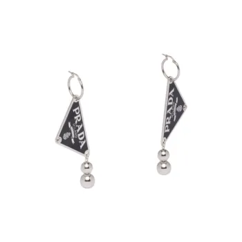 PRADA 925 Sterling Silver Enamel Earrings Women's Black Silver