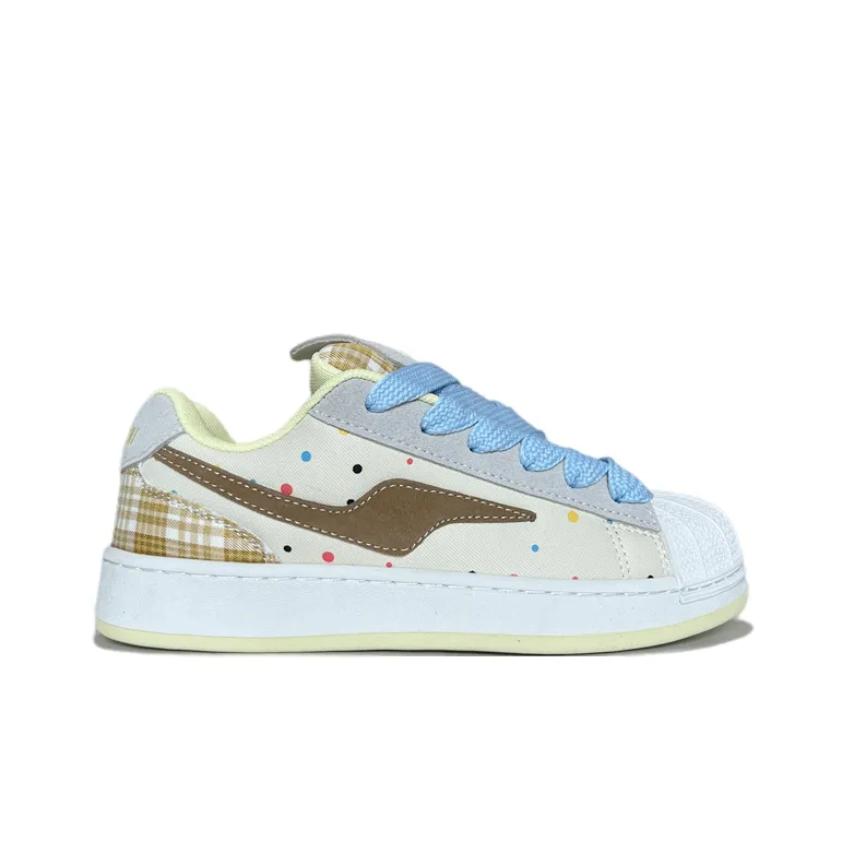 JIANGSHOU Lightweight Wear Resistant And Slip Resistant Low Top Skateboard Shoes Women's Beige Brown-1