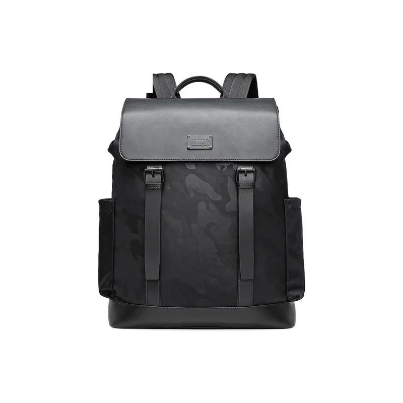 GOLDLION Fabric With Synthetic Leather Backpack Large Size Men's Black-0