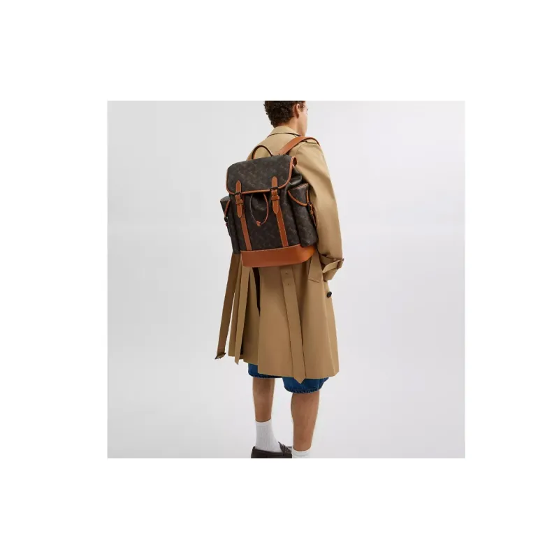 COACH Hitch Coated Canvas With Genuine Calfskin Backpack Large Size Men's Truffle Brown-3