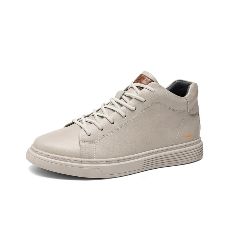 Kuding Skateboard Shoes Men Mid Top Black/Beige/Brown-5