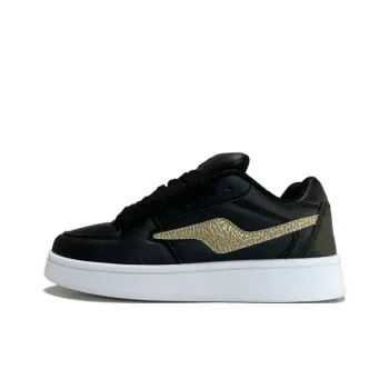 JIANGSHOU Lightweight Wear Resistant And Slip Resistant Low Top Casual Skateboard Shoes Women's Black Gold
