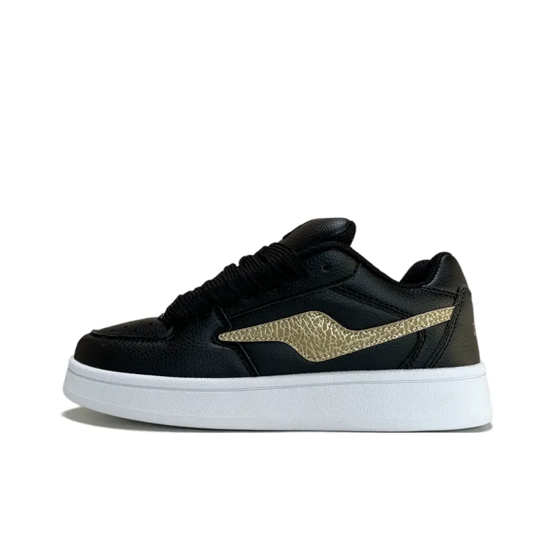 JIANGSHOU Lightweight Wear Resistant And Slip Resistant Low Top Casual Skateboard Shoes Women's Black Gold-0