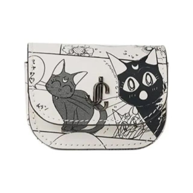 Jimmy Choo Cow Leather Earphone Case Mini Unisex Black/White With Intense Black Accents-0