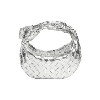 Bottega Veneta Lambskin Handbag Mini Women's Silver