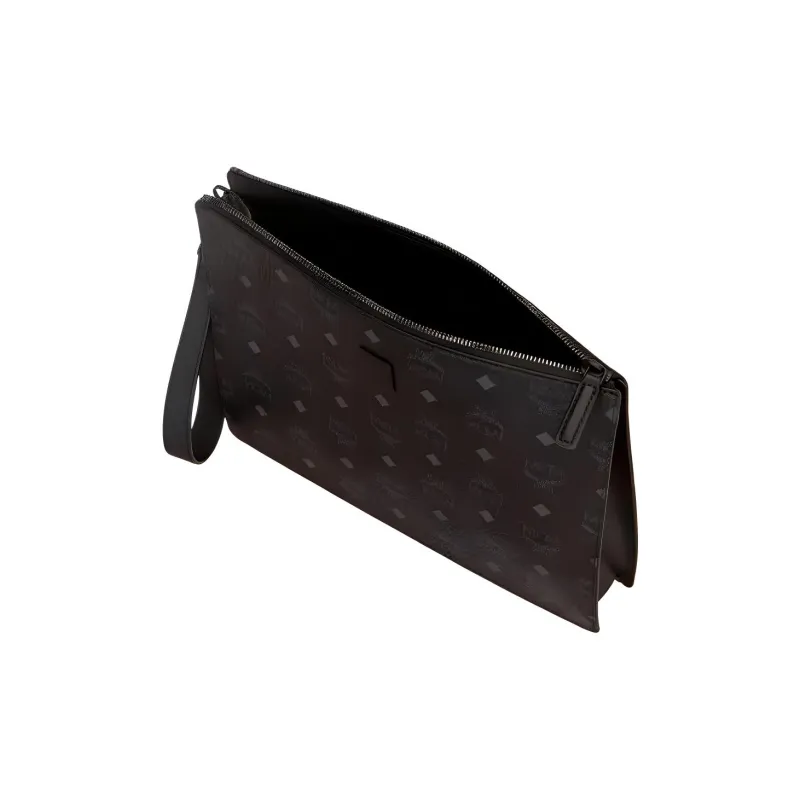 MCM Aren Canvas With Leather Wrist Clutches Medium Size Women's Black-3