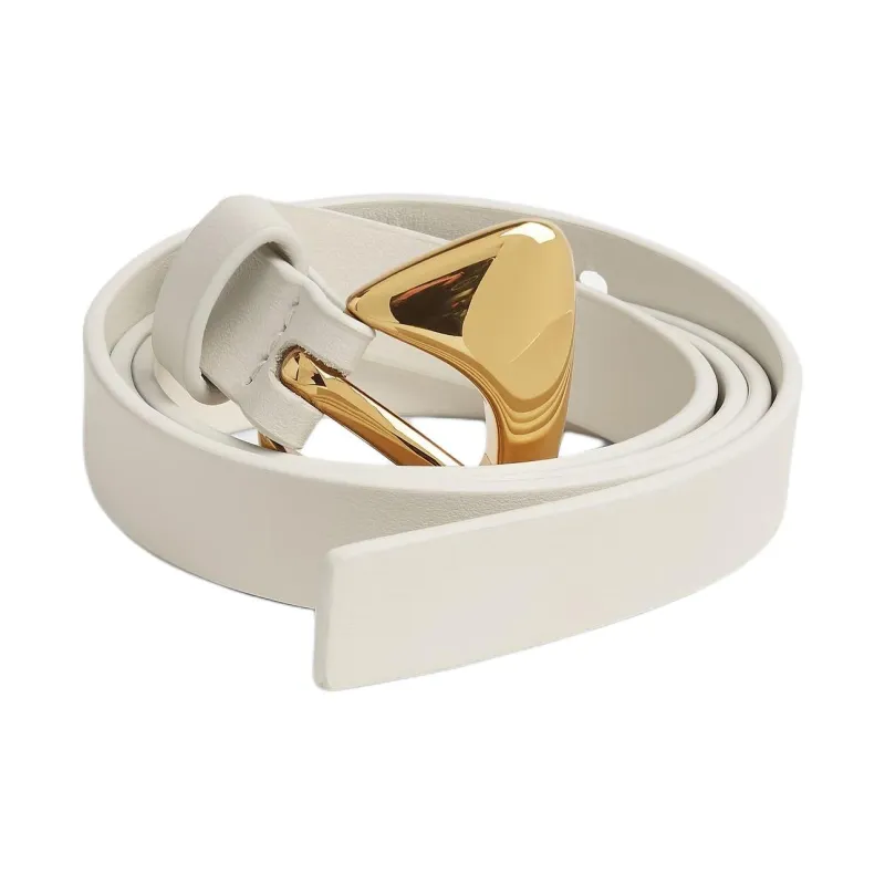 Bottega Veneta Calfskin, Brass Leather Belts Women's White Width 1.5CM-0