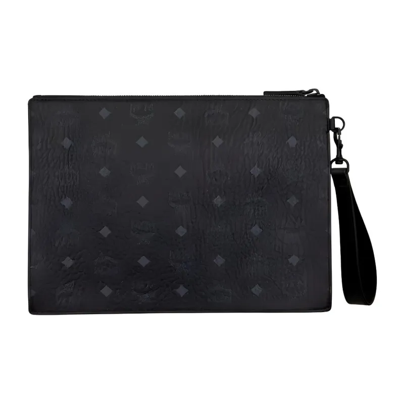 MCM Aren Canvas With Leather Wrist Clutches Medium Size Women's Black-2
