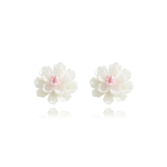 Muyan Alloy Blue Camellia Stud Earrings Women's-4
